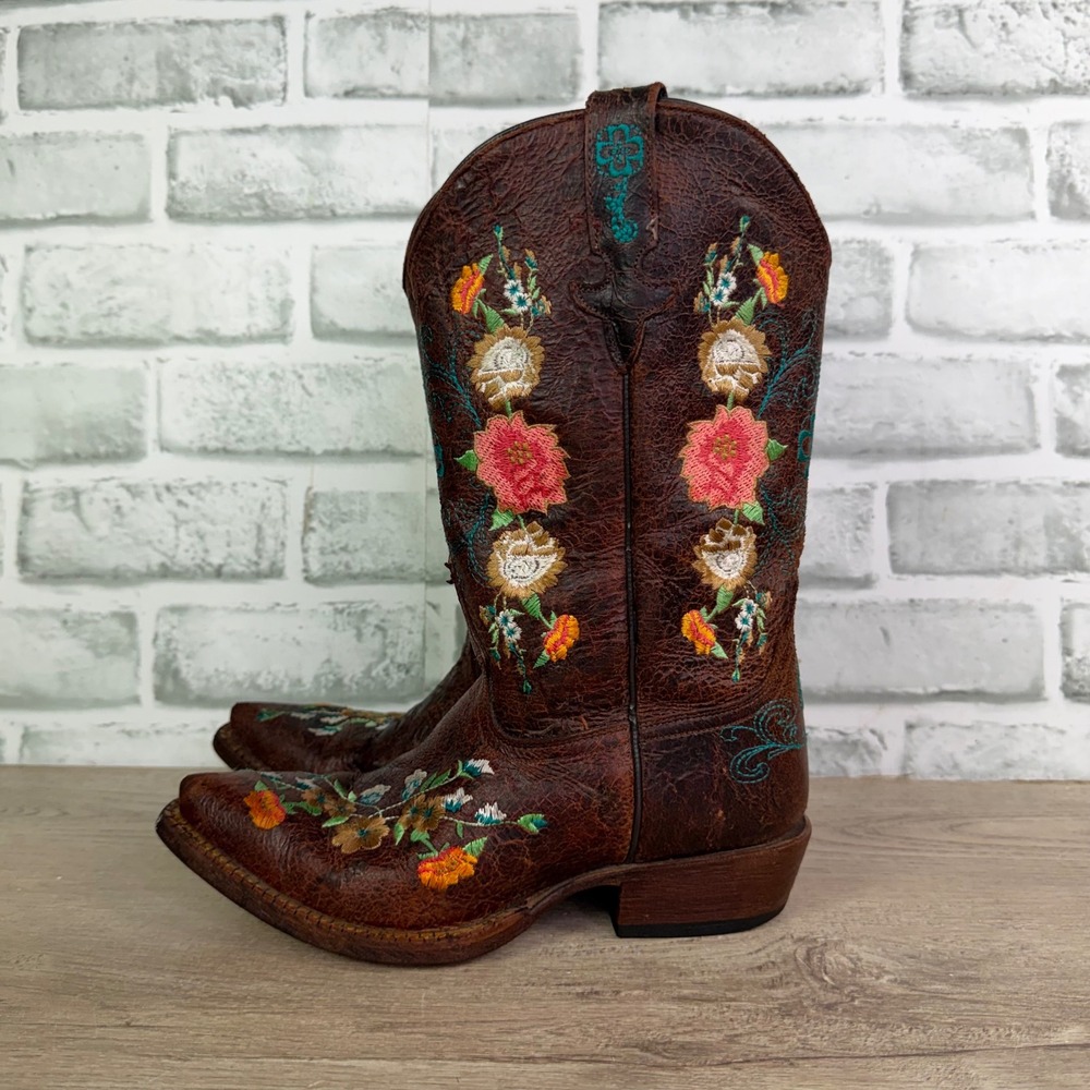 Macie Bean Cowboy Boots Floral Embroidered Brown Kids 3
